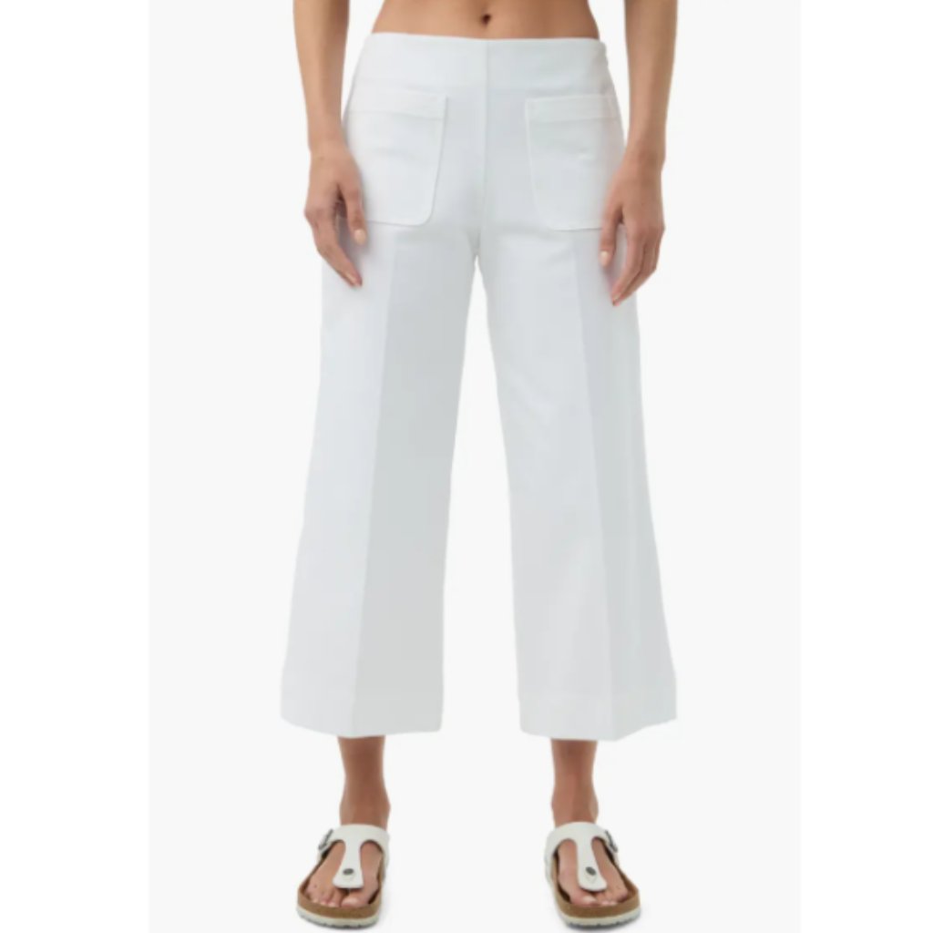 Trina Turk 'Fortunate' Cropped Wide-Leg Stretch-Twill Pants, White